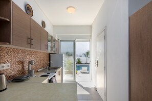 Superior Room, Private Pool, Pool View | Private kitchen | Fridge, stovetop, coffee/tea maker, electric kettle - Paradise Garden (Rhodes)