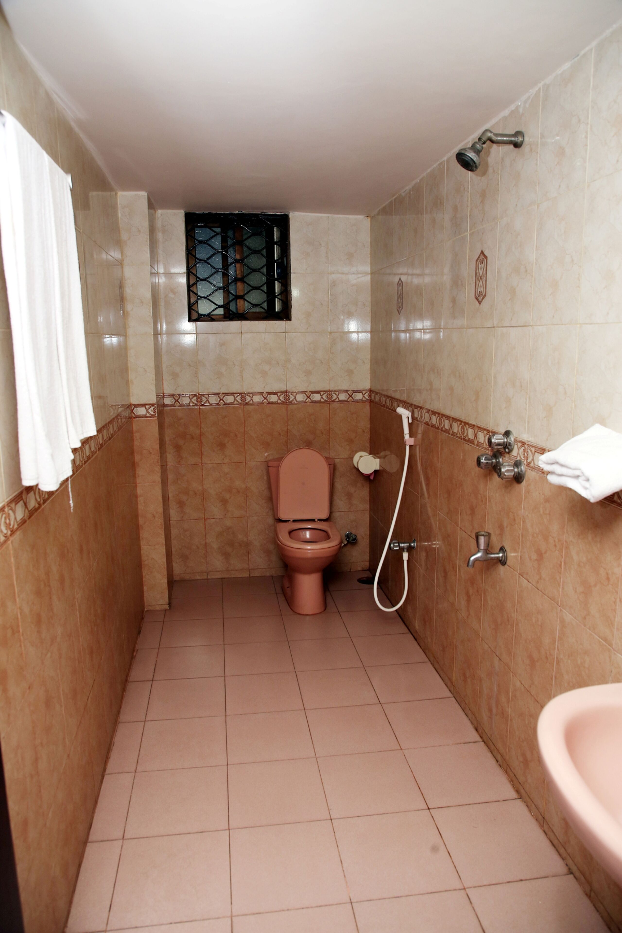 Ein Badezimmer mit Toilette, Dusche und Waschbecken.