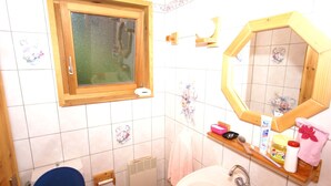 Chalet | Bathroom - Wooden, Quietly-located Chalet With Garden on the Edge of the Forest in the French Countryside (La Bresse)