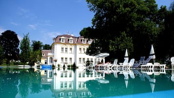 Indendørs pool, sæsonbestemt udendørs pool, liggestole