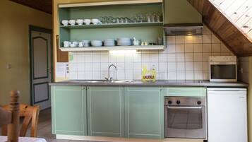 Apartment | Private kitchen | Microwave, coffee/tea maker, high chair