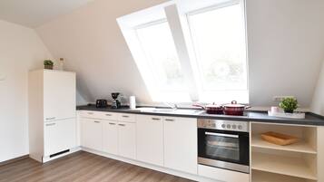 Apartment | Private kitchen | Stovetop, electric kettle, toaster