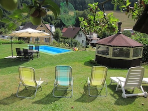 Outdoor pool - Holiday Home With Large Garden, Private Swimming Pool, Beautiful View and Directly by the Piste (Dolni Dvur)