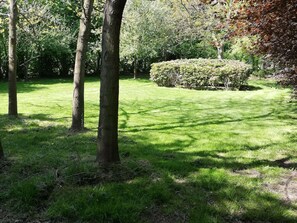 A well-maintained grassy area with trees and a neatly trimmed hedge. - Modern Holiday Home in Zottegem with Hot Tub (Zottegem)