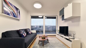 Apartment, Balkon, Stadtblick | Wohnbereich