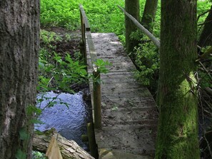 A wooden bridge over a small stream in a forested area. - Quaint Apartment in Kaifenheim near Forest (Kaifenheim)