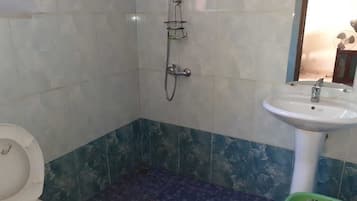 Douche, serviettes fournies, papier toilette
