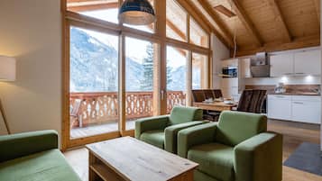 Chalé | Área de estar | Lareira