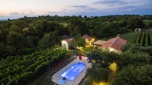 A vineyard with a swimming pool and a small house with a red roof. - Holiday Home Near Adriatic Sea and Krka Falls (Benkovac)