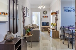 Apartment, 2 Bedrooms | Living area | Flat-screen TV - Comfy Central Square Gem with Terrace (Kalamata)