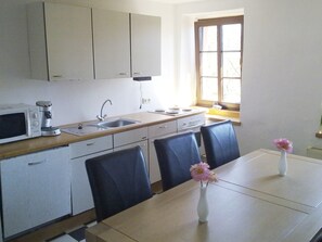 Apartment | Eigene Küche | Wasserkocher mit Kaffee-/Teezubehör, Kühlschrank, Mikrowelle, Ofen