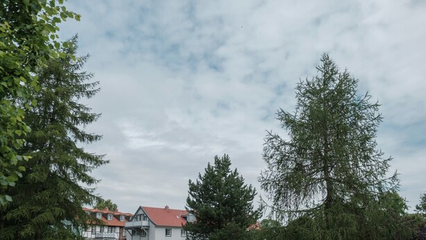 A large building with a red roof, surrounded by trees and a well-maintained lawn. - Gartenwohnung in Ilsenburg (Ilsenburg)