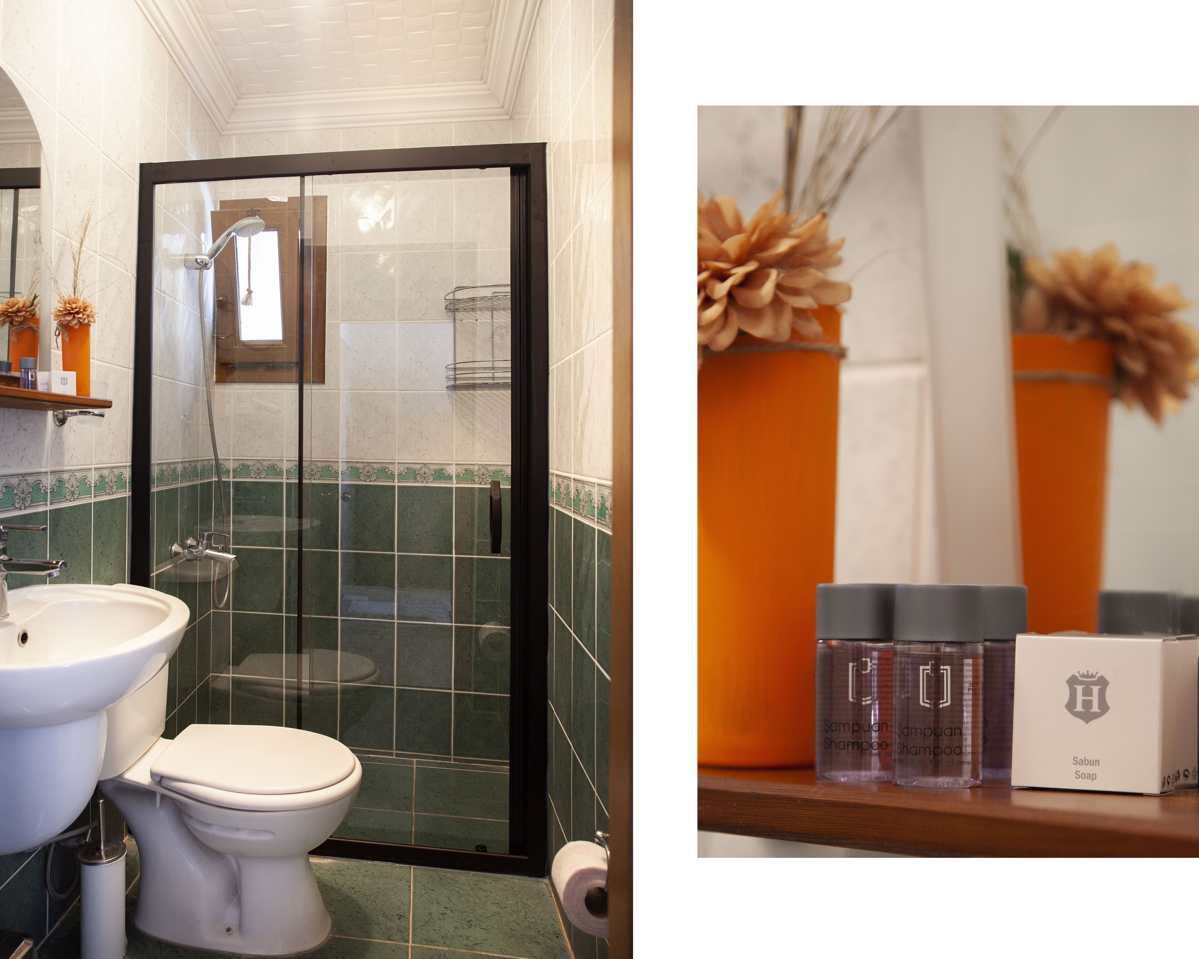 standard double room | bathroom | shower, free toiletries, hair dryer, slippers