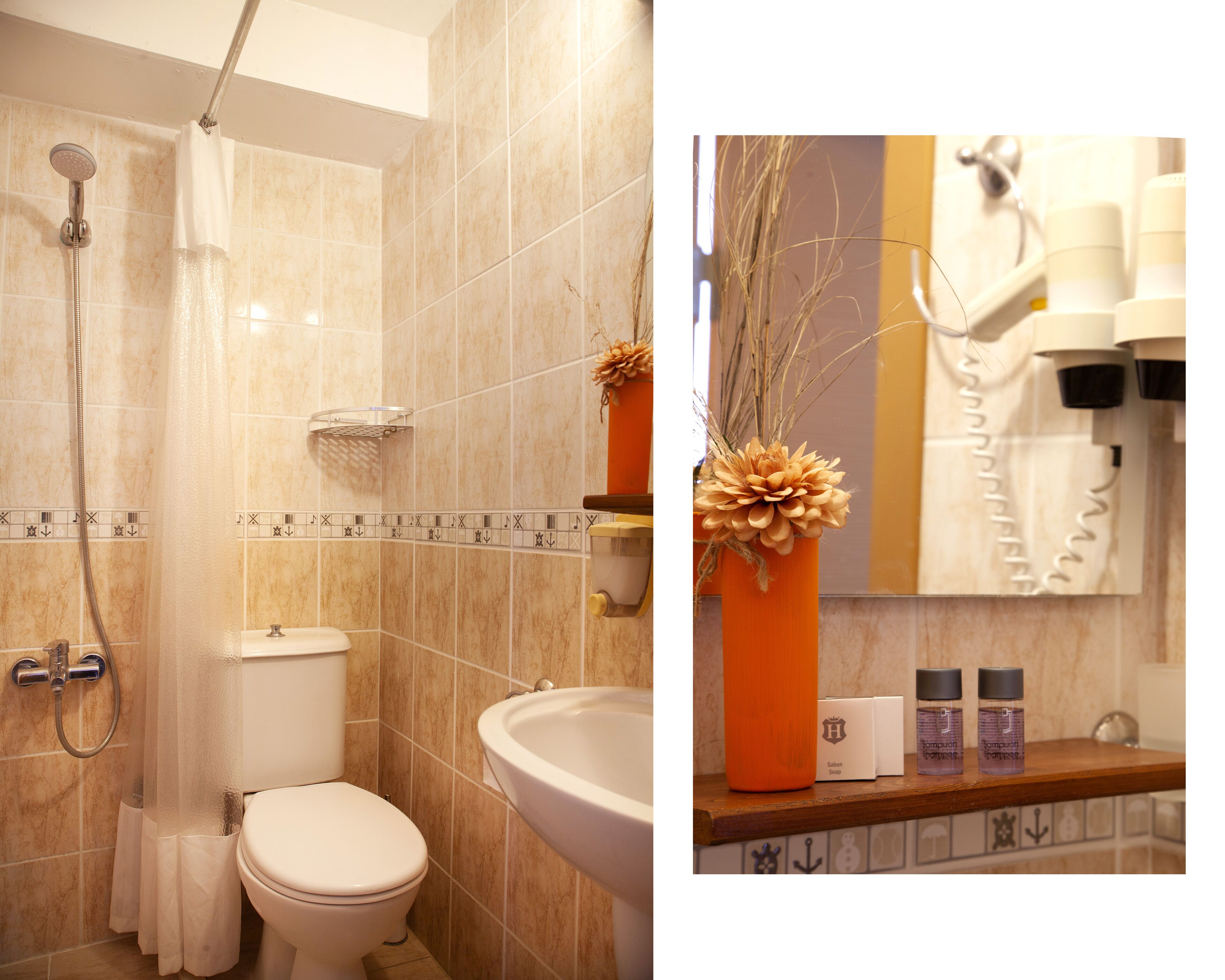 standard double room | bathroom | shower, free toiletries, hair dryer, slippers