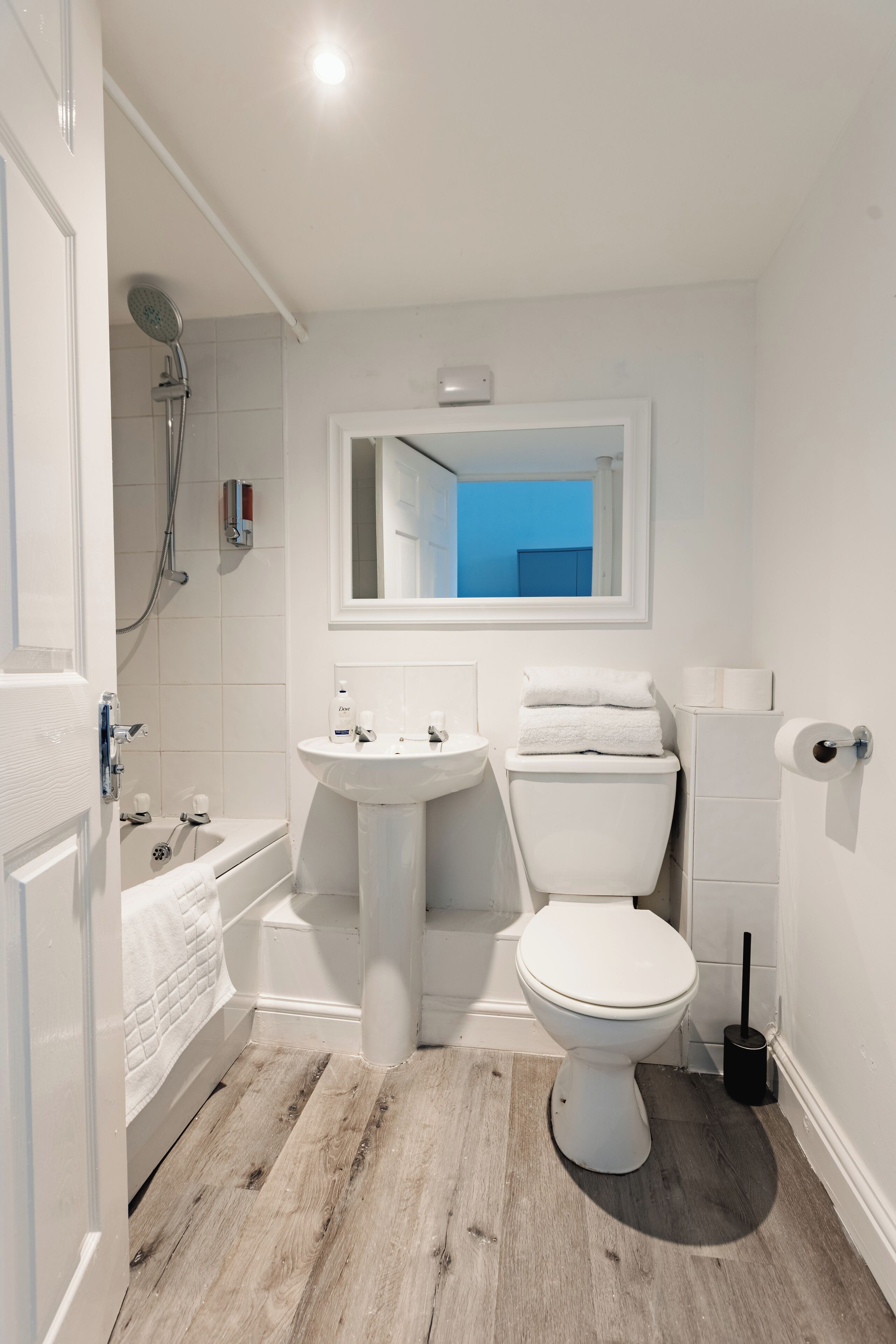 Combined shower/bathtub, free toiletries, hair dryer, towels