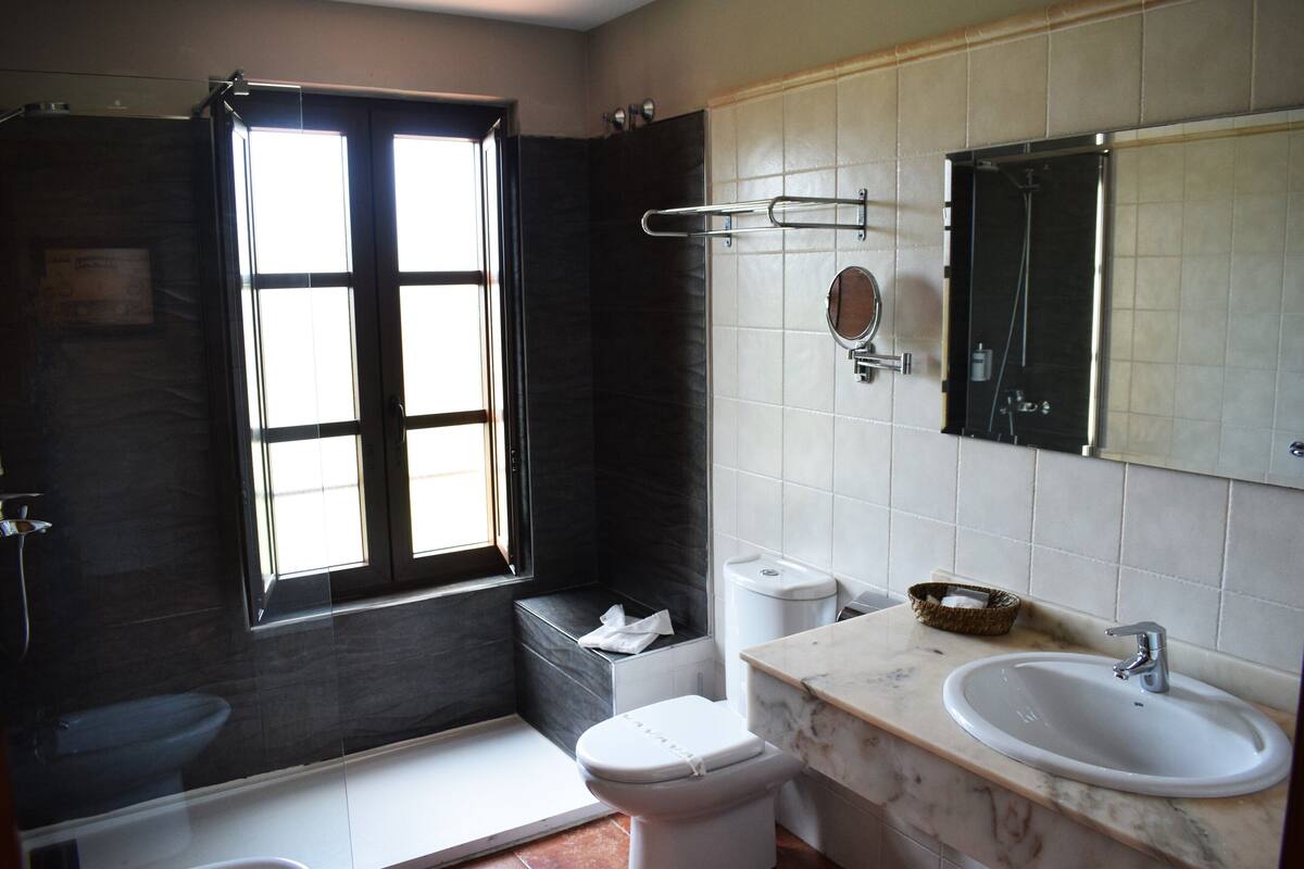 superior double room | bathroom | free toiletries, hair dryer, towels