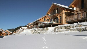 A wooden chalet with a balcony, set against a snowy landscape with a clear sky. - Chalet in Hohentauern Near Ski Lift (Hohentauern)