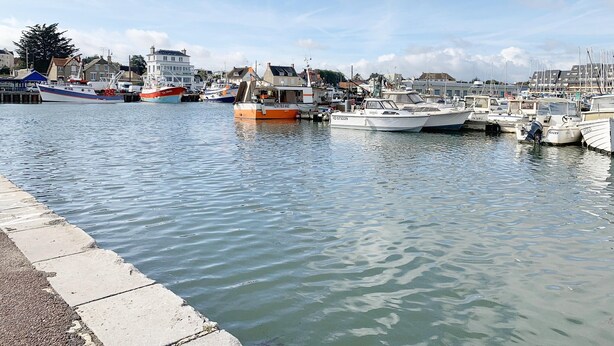 A marina with boats docked, a waterfront promenade, and buildings in the background. - Nature Hideaway in St Germain du Pert (Saint-Germain-du-Pert)