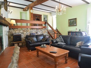 House | Living room | Fireplace, DVD player - Charming Holiday Home Near River in Vallon-pont-d'arc (Vallon-Pont-d'Arc)