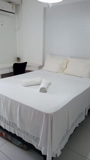 1 bedroom, desk, iron/ironing board, travel cot