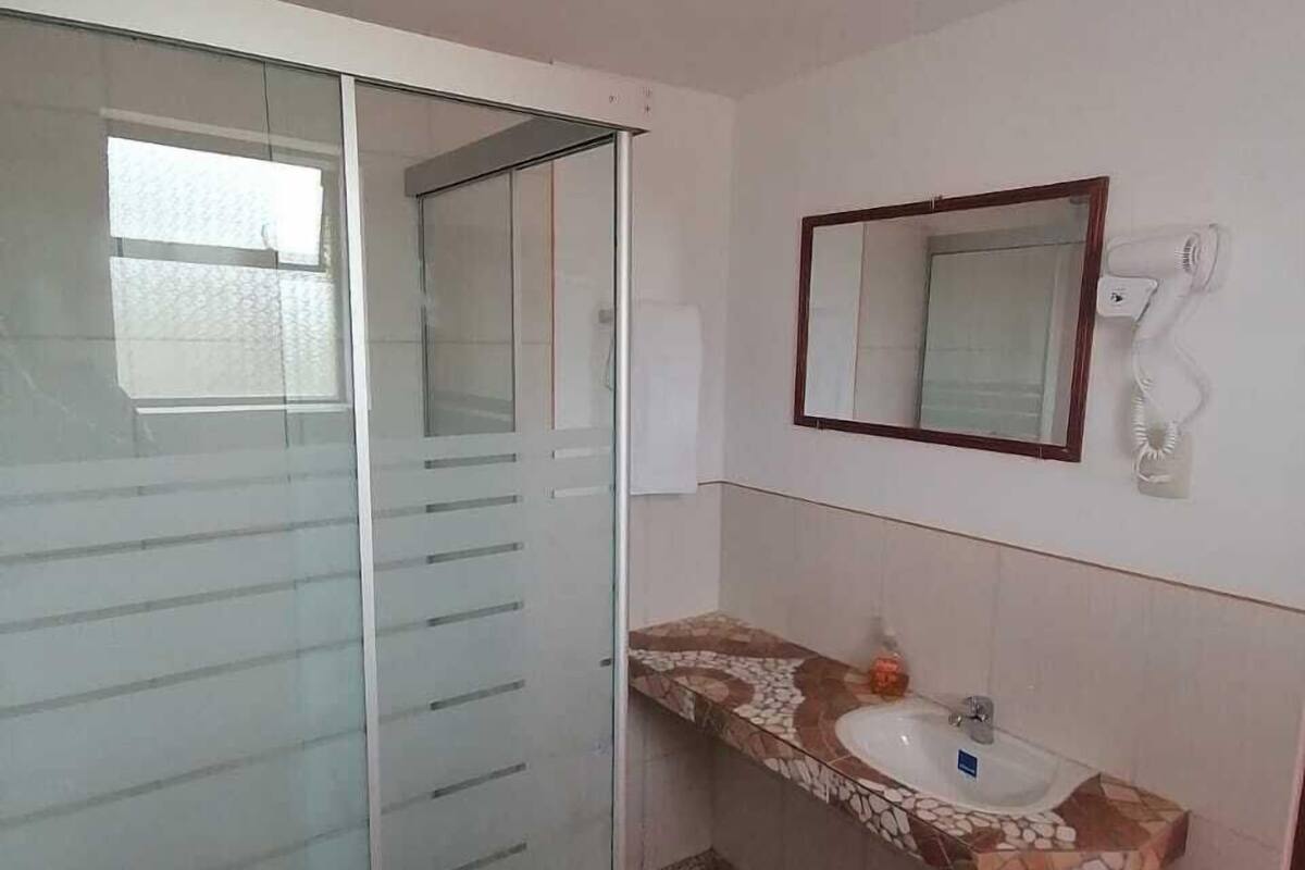 Shower, hair dryer (on request), towels, soap