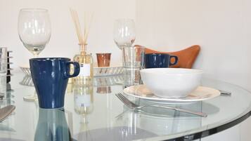 Fridge, microwave, coffee/tea maker, toaster