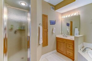 Baignoire, sèche-cheveux, serviettes fournies