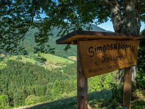 Discover breathtaking views from the Simonswaldertal Dreitalerblick viewpoint, surrounded by lush green hills.