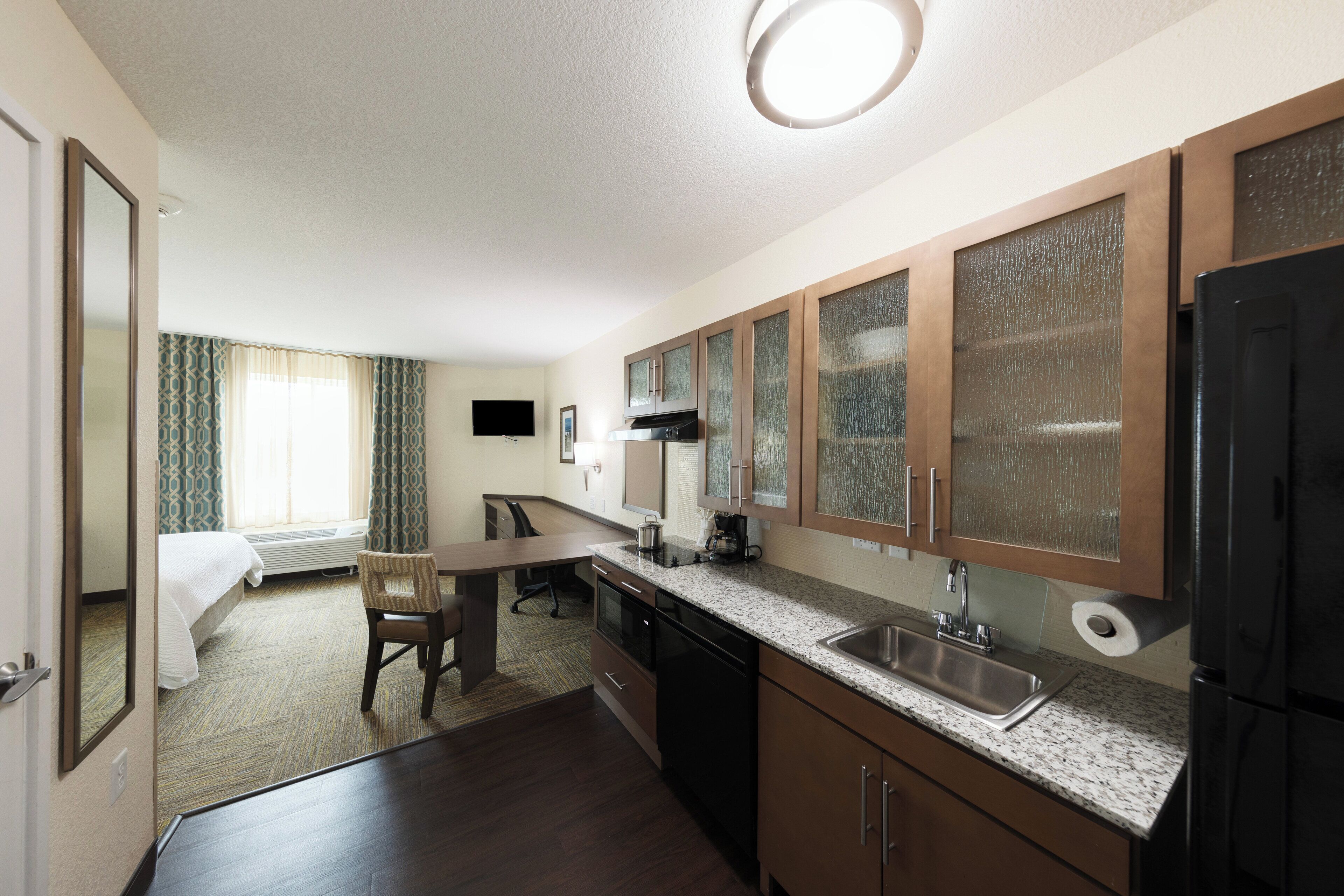 individually furnished, desk, laptop workspace, blackout curtains