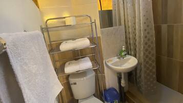 Appartement, 2 chambres | Salle de bain | Douche, douche à « effet pluie », sèche-cheveux, serviettes fournies