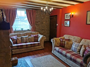 Smart TV, chimenea, reproductor de DVD y libros 