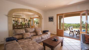 Télévision, cheminée, lecteur de DVD, table de tennis de table