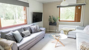 Una televisión, una chimenea