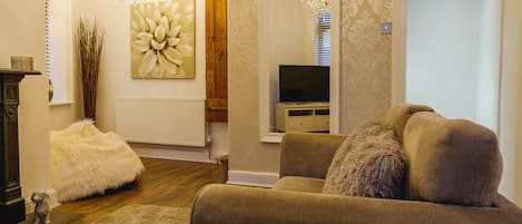 TV, fireplace, DVD player, video library