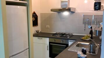 Fridge, oven, stovetop, coffee/tea maker