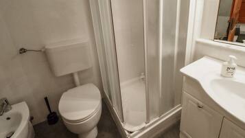 Dusche, umweltfreundliche Kosmetikartikel, Haartrockner, Bidet