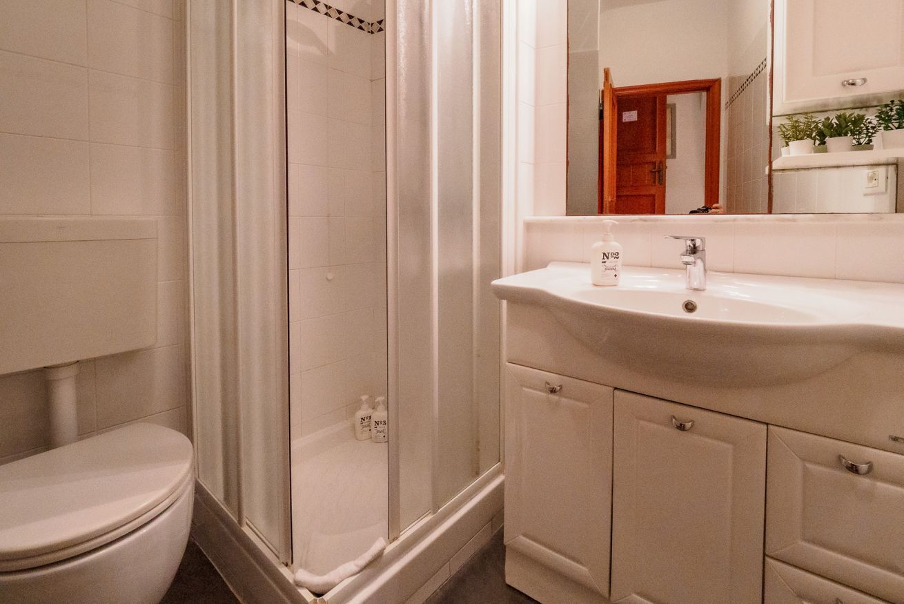 Dusche, umweltfreundliche Kosmetikartikel, Haartrockner, Bidet