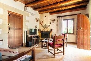 智能电视、壁炉、DVD 播放器、书