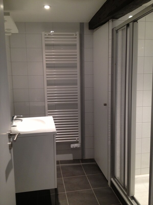 Regadera, secadora de cabello, toallas, jabón