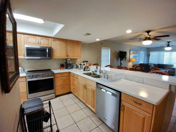 Fridge, microwave, oven, dishwasher