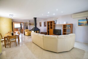 Smart TV, fireplace, table tennis, books