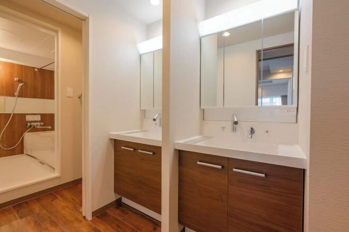 Combined shower/bathtub, free toiletries, hair dryer, slippers