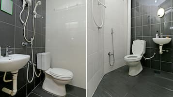 Standard-dobbeltværelse | Badeværelse | Bruser, brusehoved med spredningseffekt, gratis toiletartikler, bidet
