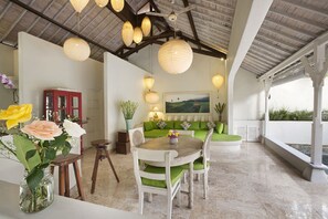 One Bedroom Villa With Private Pool | Living room | 30-inch LCD TV with satellite channels, TV, DVD player