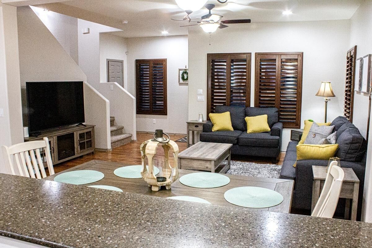 Smart TV, fireplace, video library