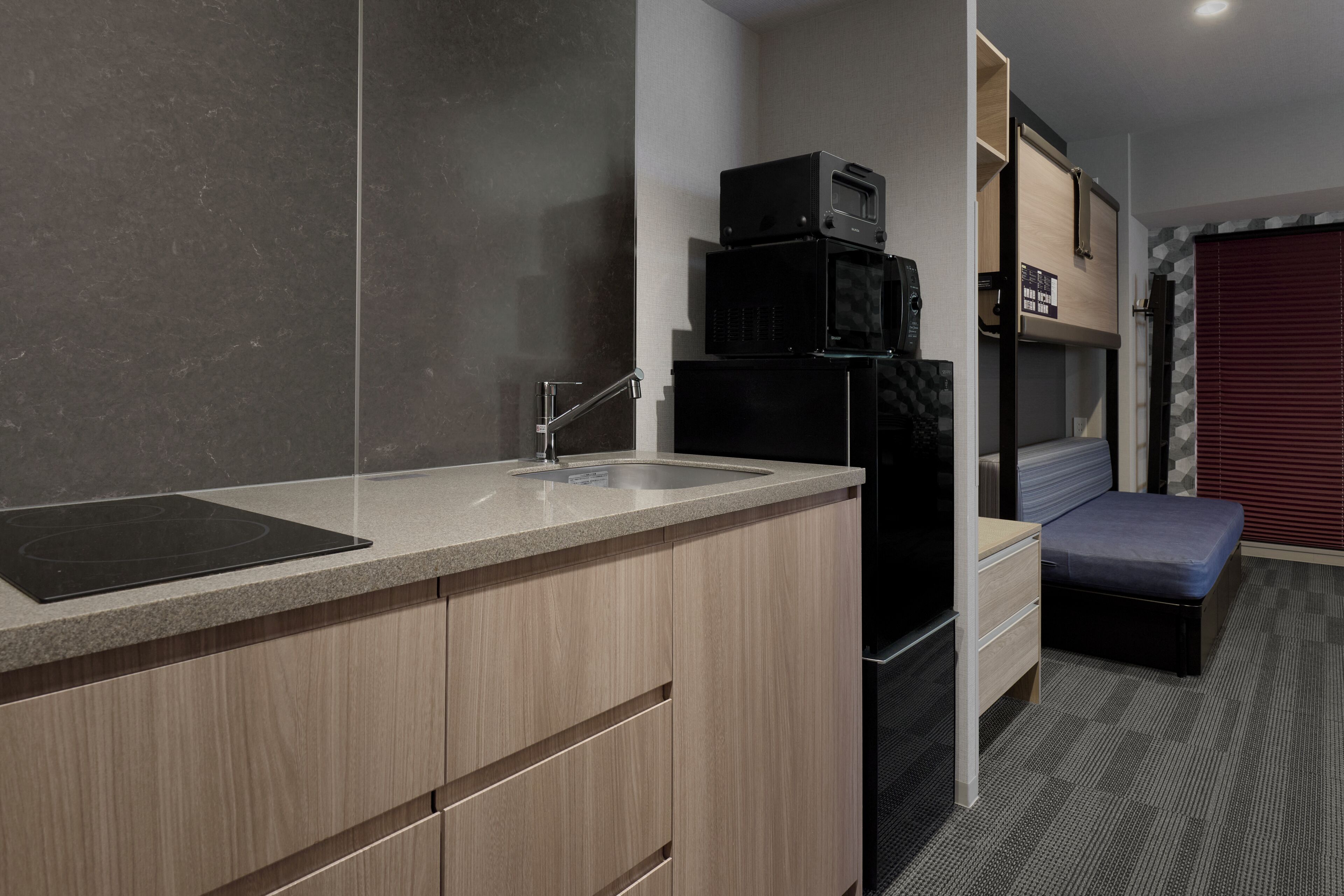 Superior King Room | Private kitchen | Fridge, microwave, stovetop, electric kettle