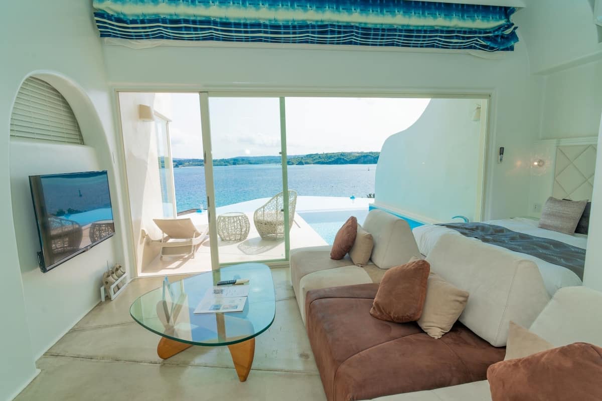 Deluxe villa, 2 slaapkamers, privézwembad, uitzicht op oceaan | 1 slaapkamer, luxe beddengoed, gratis babybedden, gratis wifi