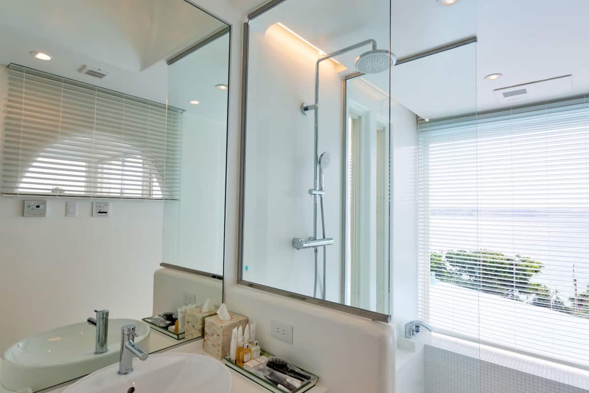 crete (type c, private open-air bath 2 pax) | bathroom | separate bathtub and shower, rainfall showerhead, free toiletries