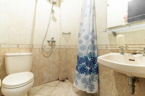 Shower, free toiletries, towels