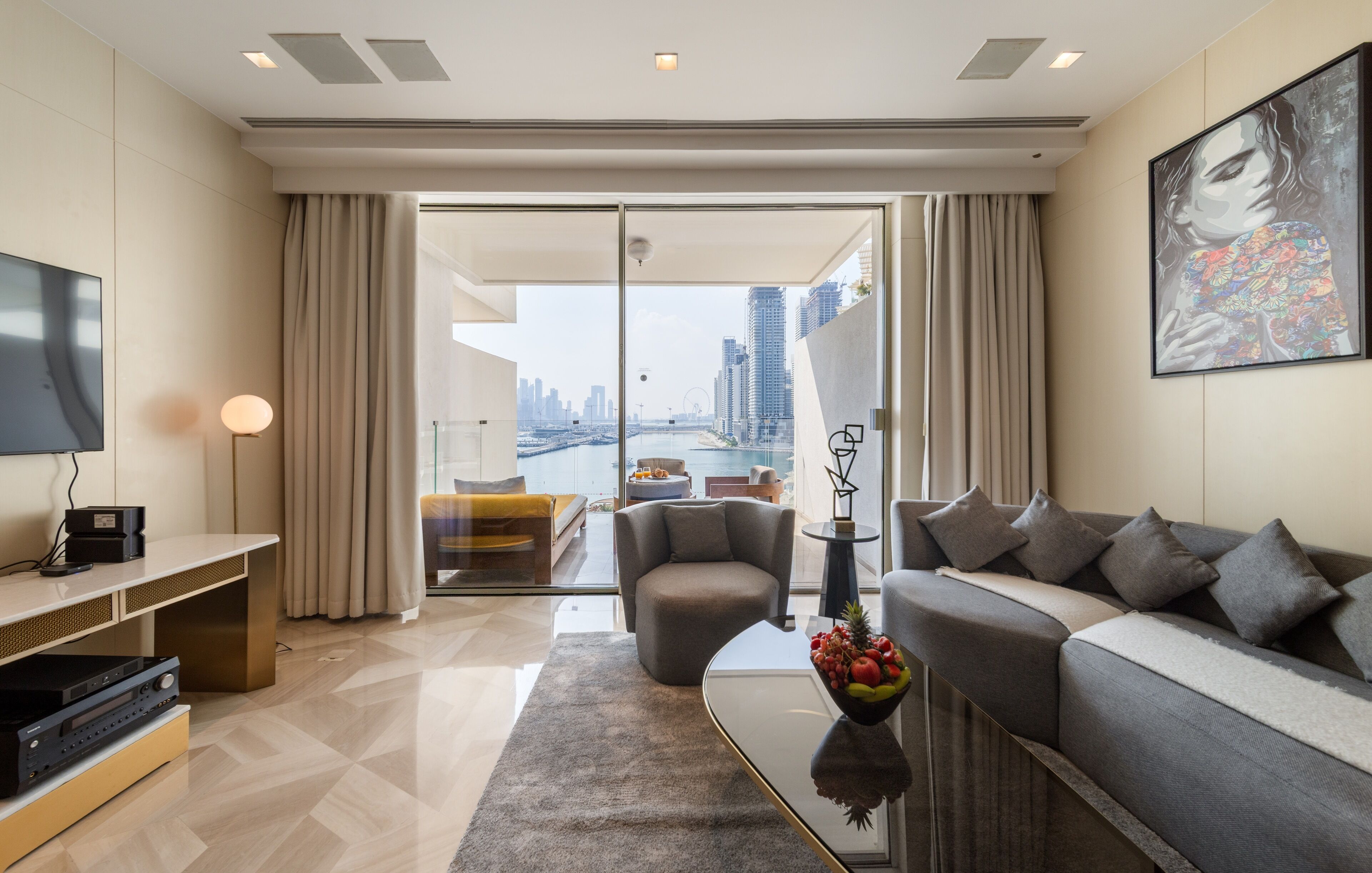 Luxury Apartment, 2 Bedrooms, Non Smoking, Sea View | Living area | 55-inch Smart TV with cable channels, TV, streaming services